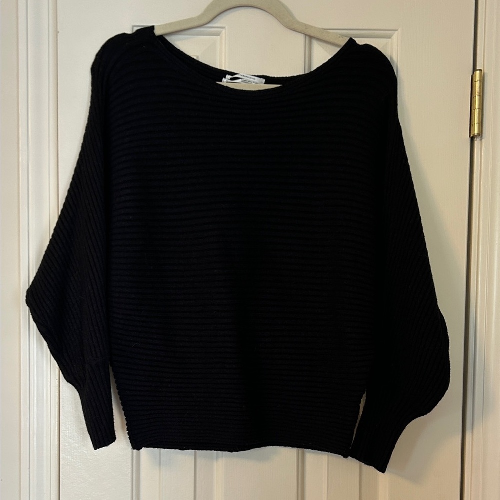 Anthropologie Black Ribbed Scoop Neck Sweater